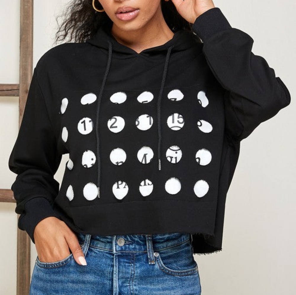 Black Double Layer Cut Out Hoodie